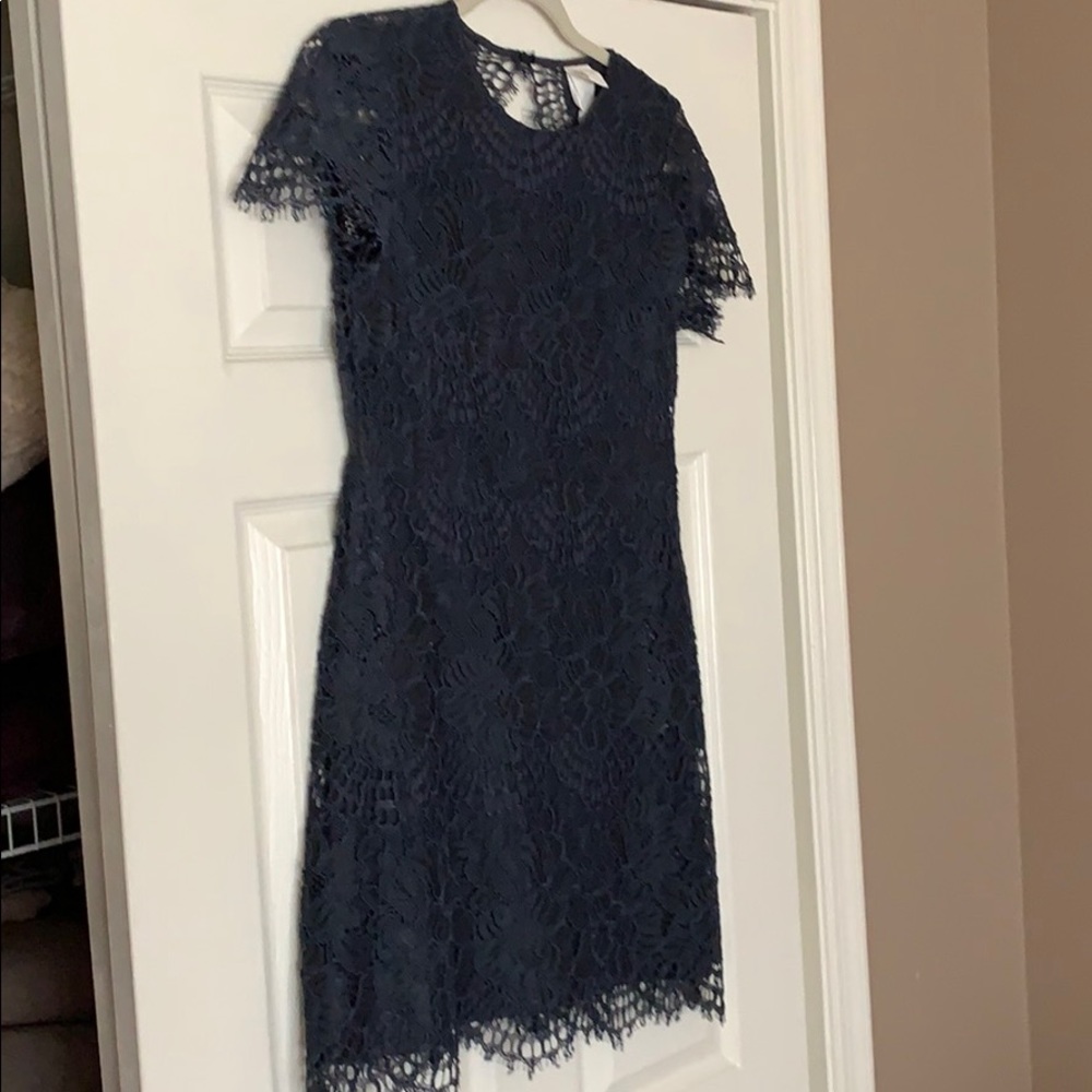 Lace Open Back Navy Dress